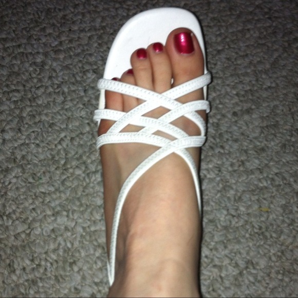 White strappy square toe sandals