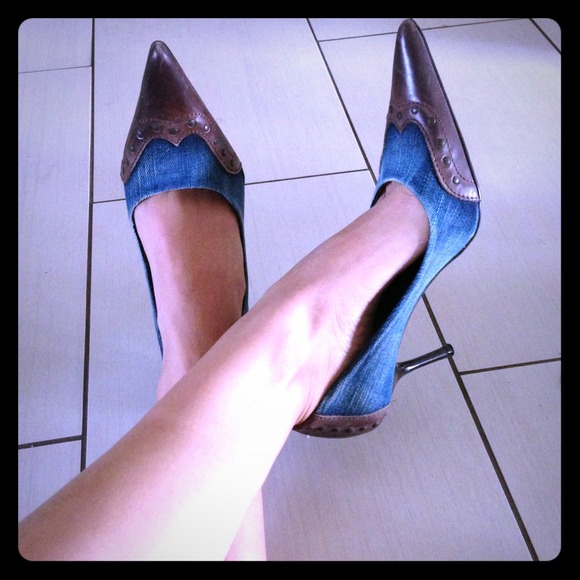 Sold!! Denim and leather high heels from Spain!