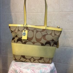 100% Authentic Yellow Strip Coach Purse