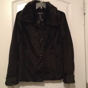 Black jacket with faux fur trim collar & cuffs