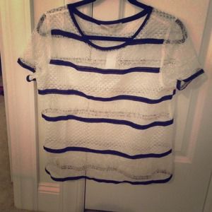 NWT lace black striped Ann Taylor loft top SZ Med