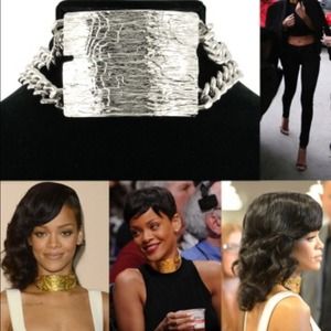 Rihanna Bold Silver Choker Necklace