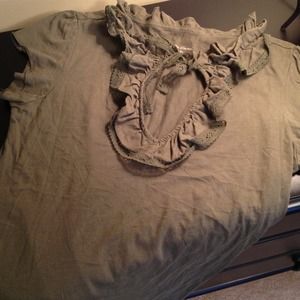 Sold.....Army green ruffled v neck tee