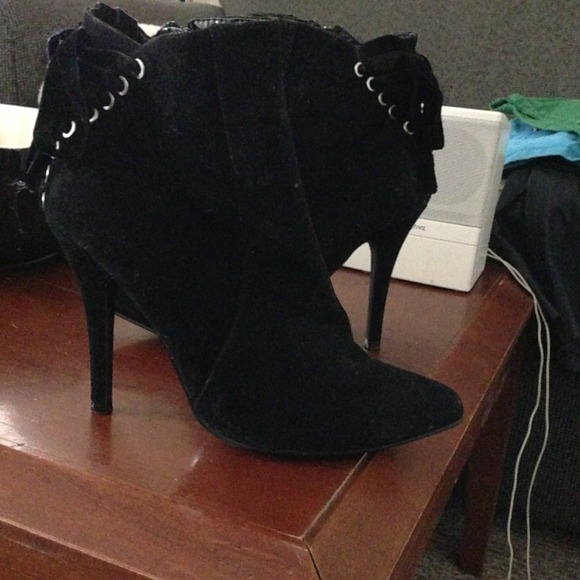 BUNDLE black booties. Red heels. Set of bangles.