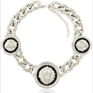 3 Head Silver Crystal Lion Necklace