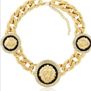 3 Lion Head Gold Crystal Necklace
