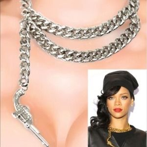 Rihanna Silver Gun Necklace
