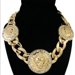 Goldtone Crystal Lion Head Necklace