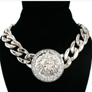 Silver Lion Crystal Necklace