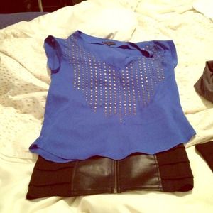 Silky blue top with gold studs