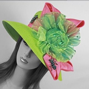 Lime Green and Pink Kentucky Derby Dress Hat