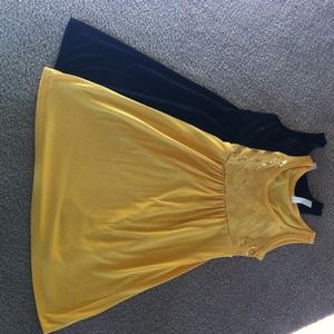 Solid yellow/ solid black with sequin chest dress