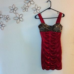 Gorgeous deep red and leopard silk dress