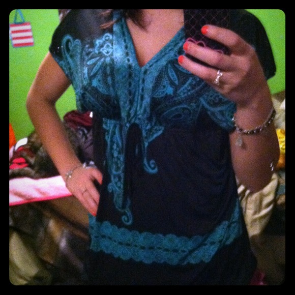 Blue and black blouse