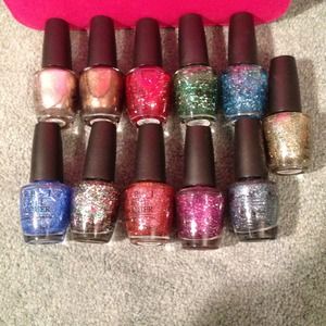 OPI Sparkly nail polish set all different kinds.