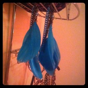 Blue feather earrings!