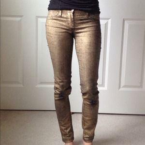 Distressed gold jean pants