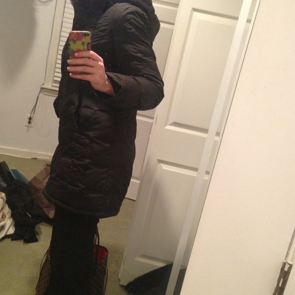 Black long hooded parka jacket