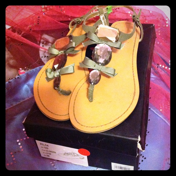 Beautiful olive green jeweled sandals <3