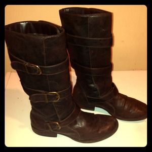 Brown faux leather boots