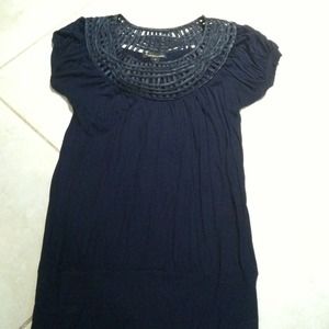 Blue cotton shirt with satin striped neck line