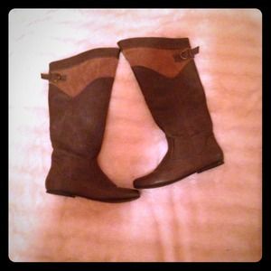 Beige and grey boots