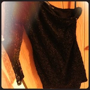 Black sequined. One shoulder. Worn once.