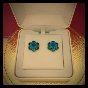 Turquoise and blue flower stud earrings