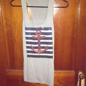 Nautical, gray anchor, sequin tank.