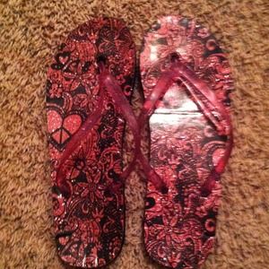Pink sparkly flip flops