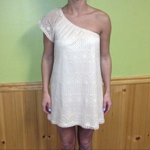 Nude lace one shoulder dress