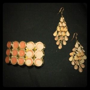 Orange and gold bracelet and earring set