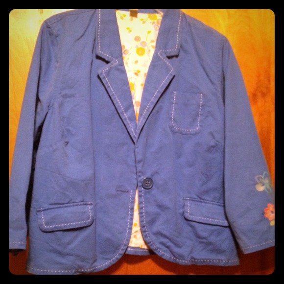 Periwinkle jacket with floral embroidery