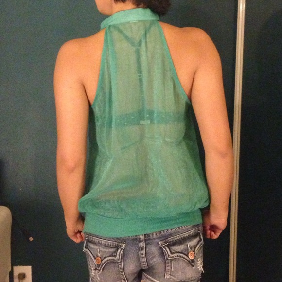 🔴SOLD Forever 21 Sheer Teal Top - Picture 2 of 4
