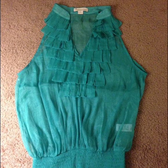 🔴SOLD Forever 21 Sheer Teal Top - Picture 4 of 4