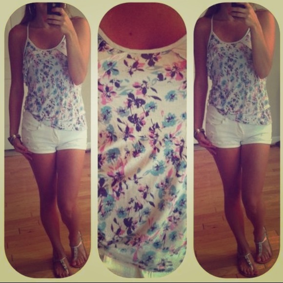 SOLD Lauren Conrad blue floral ruffle tank