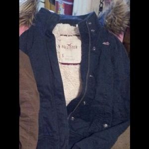 Navy hollister fur jacket