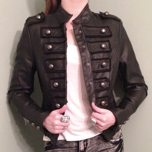 💋SOLD💋Joujou Faux Leather Military Jacket - Picture 2 of 4