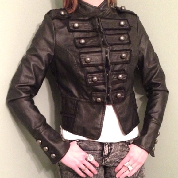 💋SOLD💋Joujou Faux Leather Military Jacket - Picture 3 of 4