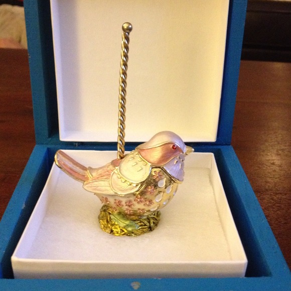 Ring holder hand painted birdie with jewel eyes - Picture 3 of 3
