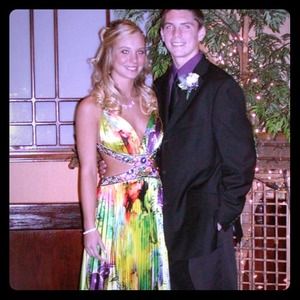 Multicolored floor length formal dress.