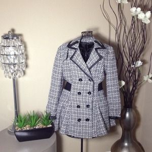 Double-Breasted Peplum Houndstooth Coat/Dress...