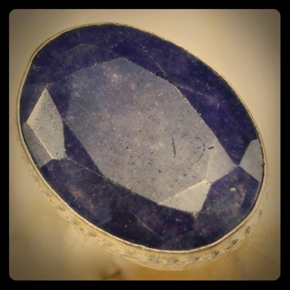 .925 Precious Gemstone Sapphire SS Ring