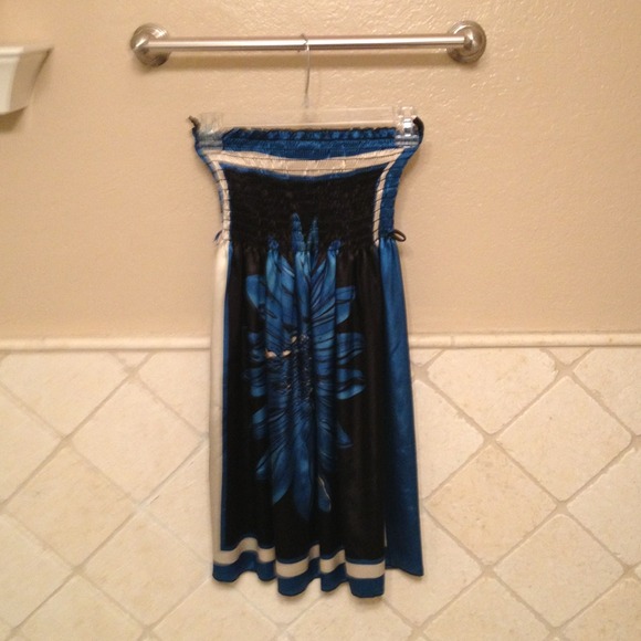 Silky black blue and pearl white Hawaiian dress