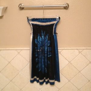Silky black blue and pearl white Hawaiian dress