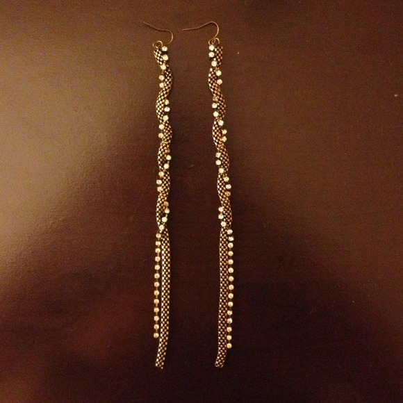 Gold Long Drop Mesh Earrings by Bebe