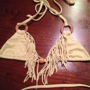Fringe bikini top with bead accents