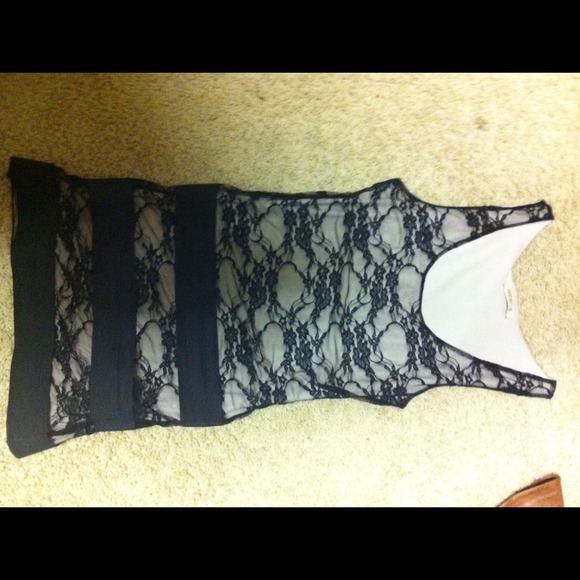 Arden b nude and black lace pencil dress
