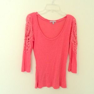 Orange, lace detail. 3 quarters shirt