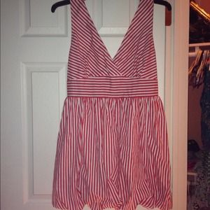 Red and white striped, nautical dress.